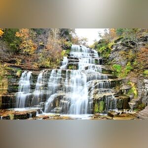 Waterfall Landscape Print - Green, White, Brown 8x10